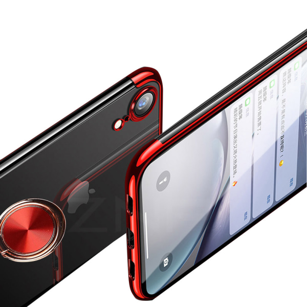 iPhone XR - Stötdämpande Silikonskal med Ringhållare Silver