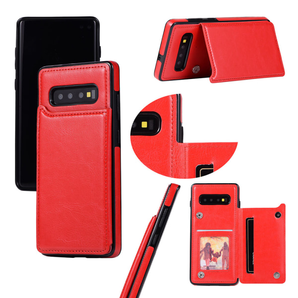 Samsung Galaxy S10 Plus - NKOBEE læderetui med pung/kortrum Röd