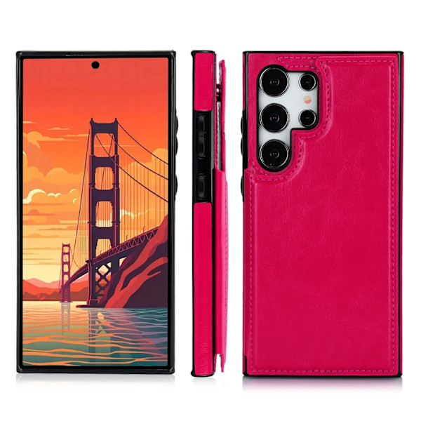 Samsung Galaxy S24 Ultra - Stilrent Skal med Plånbok/Kortfack Hot Pink