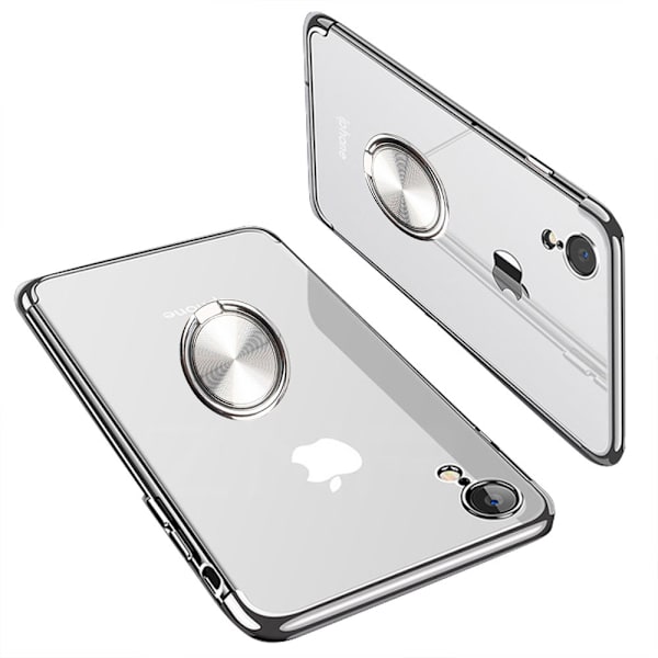 iPhone XR - Stötdämpande Silikonskal med Ringhållare Silver