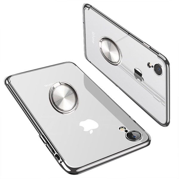 iPhone XR - St�td�mpande Silikonskal med Ringh�llare Silver