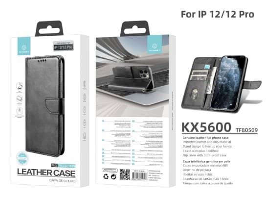 iPhone 12/12 Pro - Foldbart Lærfutteral med 3-Kortlommer Svart