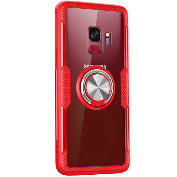 Stilrent Skal med Ringhållare (LEMAN) - Samsung Galaxy S9 Röd/Silver