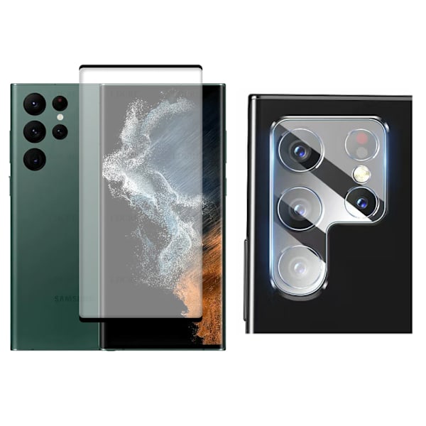 2-PACK Galaxy S22 Ultra CASE-Friendly Skärmskydd + Kameralinsskydd Transparent