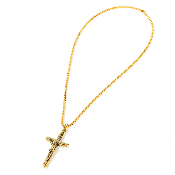 Exklusivt Kors Jesus Rostfritt Stål Halsband Guld