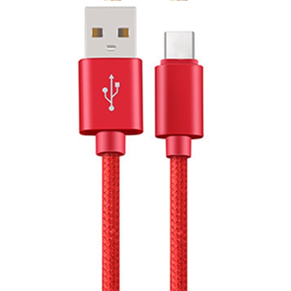 USB-C/Type-C Snabbladdningskabel (Slitstark/Metallhuvuden) Röd