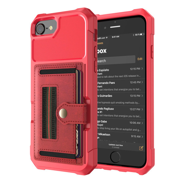 Tyylikäs kansi korttilokerolla - iPhone 8 Röd