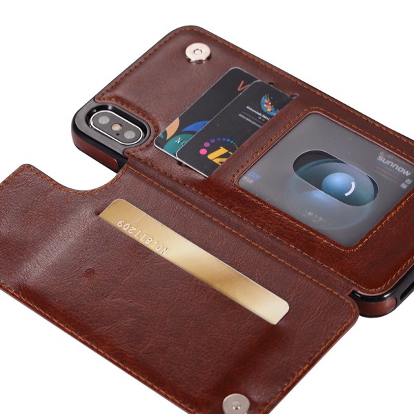 Läderskal med Plånbok/Kortfack till iPhone XS Max Brun