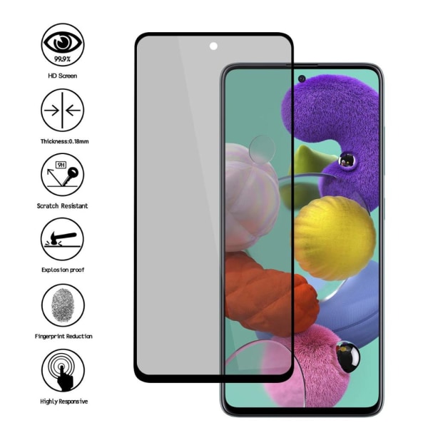 Samsung A71 2.5D Anti-Spy 2-PACK Skärmskydd Ram 9H 0,3mm Svart Svart