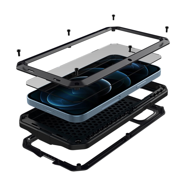 iPhone 12 Pro Max - Suojaava 360-Kotelo HEAVY DUTY (Alumiini) Svart