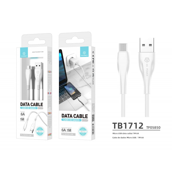 Micro-USB Data Kabel 6A - 1 Meter i Vit