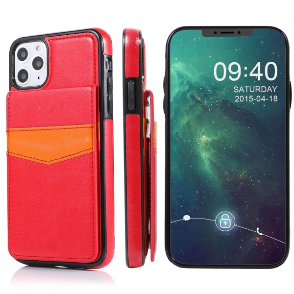 iPhone 12 Pro Max - Stilsäkert Praktiskt Skal med Korthållare (L Röd