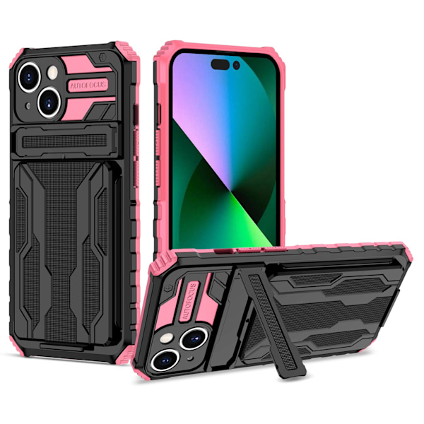 iPhone 15 Flip Cover Wallet Case - Perfekt Skydd med Inbyggt Ställ Rosa