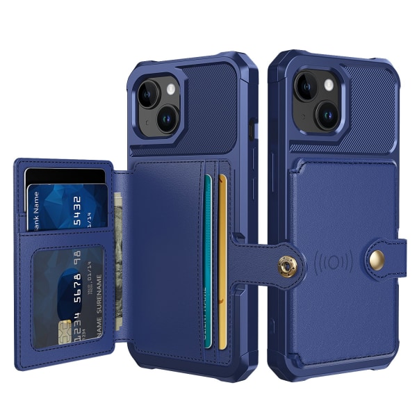 Elegant plånboksfodral i lyxigt PU-läder för iPhone 15 Plus Marinblå