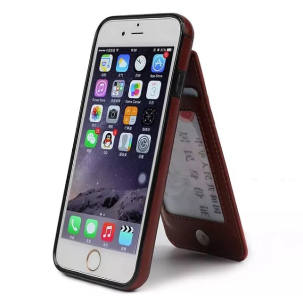 iPhone 8 Plus Eksklusiv Smart Robust Lærveske Lommebok/kortrom Röd
