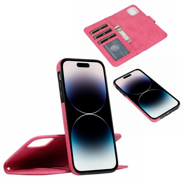 iPhone 15 Pro Max - PU-nahkainen lompakkokotelo, jossa 3 korttipaikkaa Red