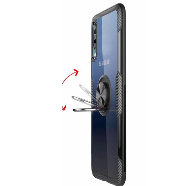 Beskyttelsescover (LEMAN) Ringholder - Samsung Galaxy A70 Svart/Silver