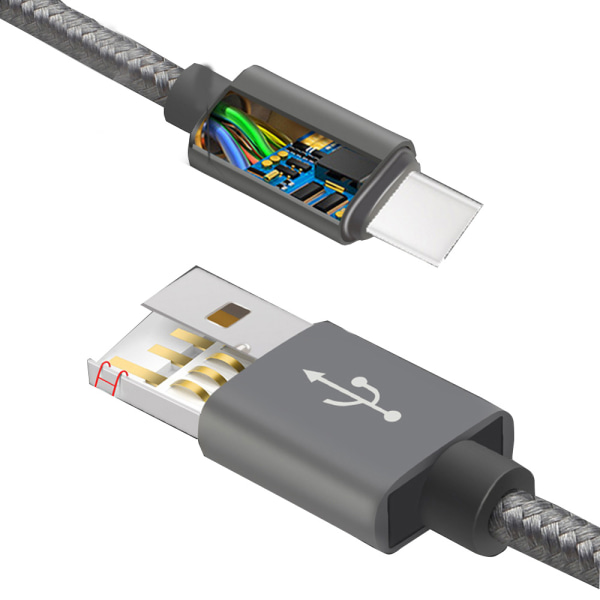 USB-C/Type-C hurtigopladningskabel (holdbare/metalhoveder) Silver