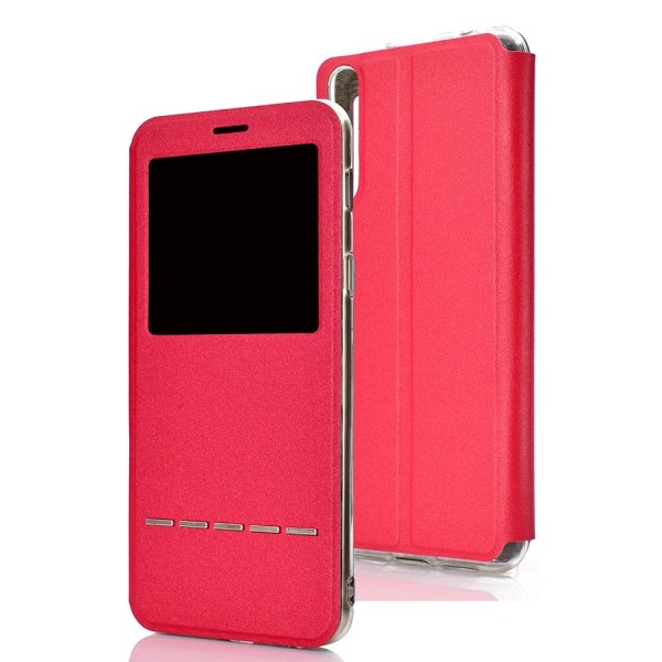 Elegant smart etui med vindue (Leman) - Huawei P30 Röd