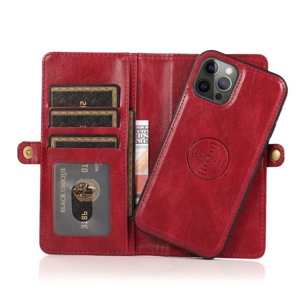 Elegant plånboksfodral i läder för iPhone 15 Pro Max Röd
