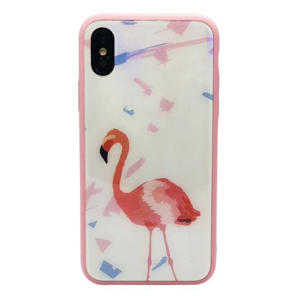 Tyylikäs suojakuori iPhone X/XS:lle (karkaistu lasi) Flamingo