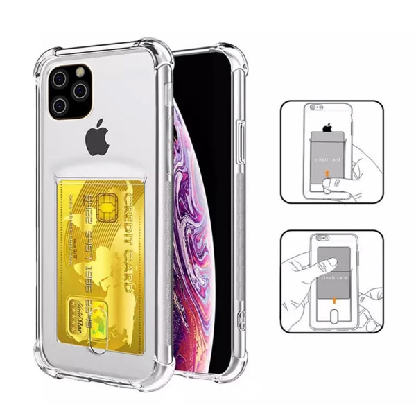 iPhone 11 Pro Max - Skyddande Silikonskal med Kortfack (FLOVEME) Transparent/Genomskinlig