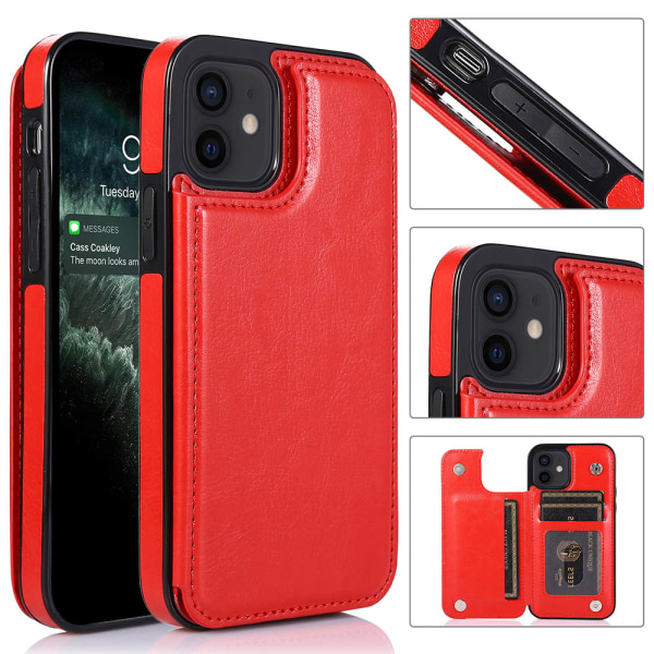 iPhone 12 Mini - Praktisk cover med kortholder Röd
