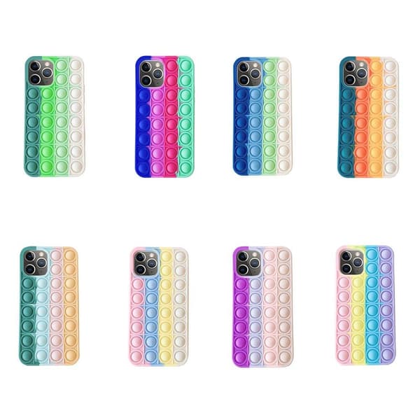 iPhone 12 Pro Max - Skyddande Fidget Pop It Silikonskal Rosa-Lila-Gul-Vit