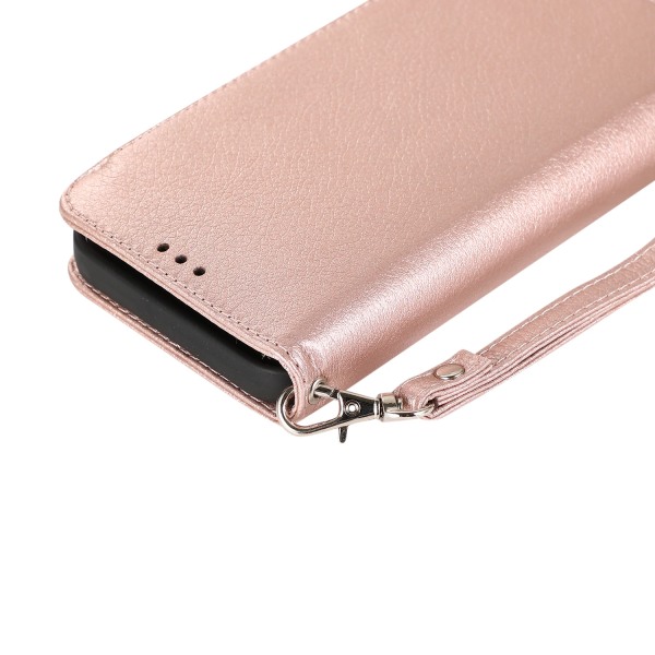 iPhone15PLUS - Stilrent Fodral med Dragkedja, Flip-Fodral med Axelrem Pink gold