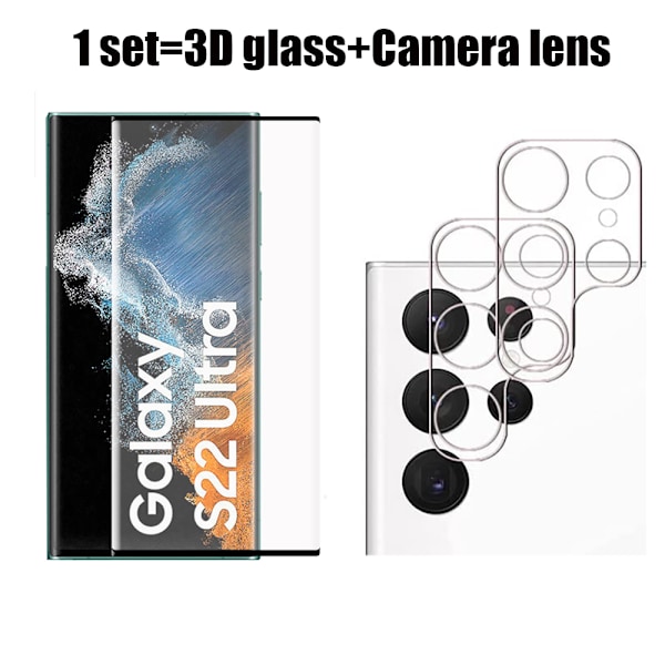 3-PACK Galaxy S22 Ultra CASE-Friendly Skärmskydd + Kameralinsskydd Transparent