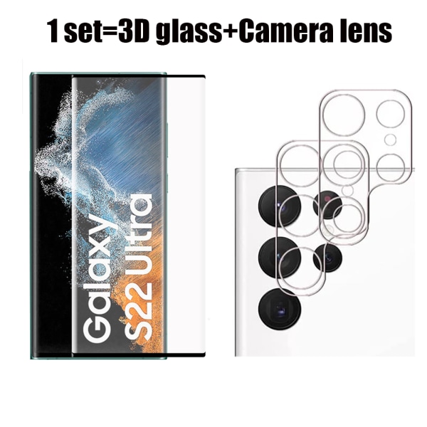 3-PACK Galaxy S22 Ultra CASE-venlig skærmbeskytter + kameralinsecover Transparent