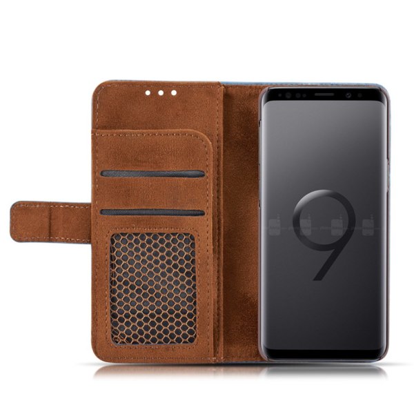 Lommebokdeksel i retrodesign fra LEMAN til Samsung Galaxy S9+ Brun
