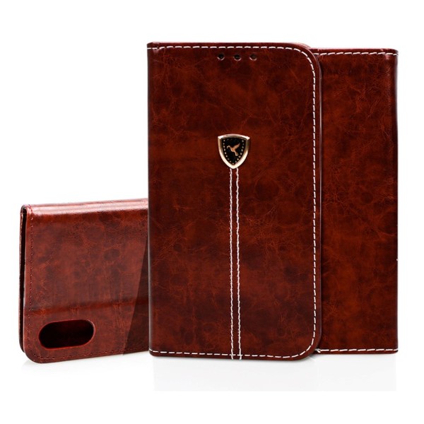 iPhone X/XS- Plånboksfodral i fint Läder Mörkbrun