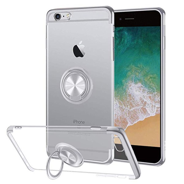 iPhone 6/6S PLUS - Tyylikäs silikonikotelo sormustelineellä Silver