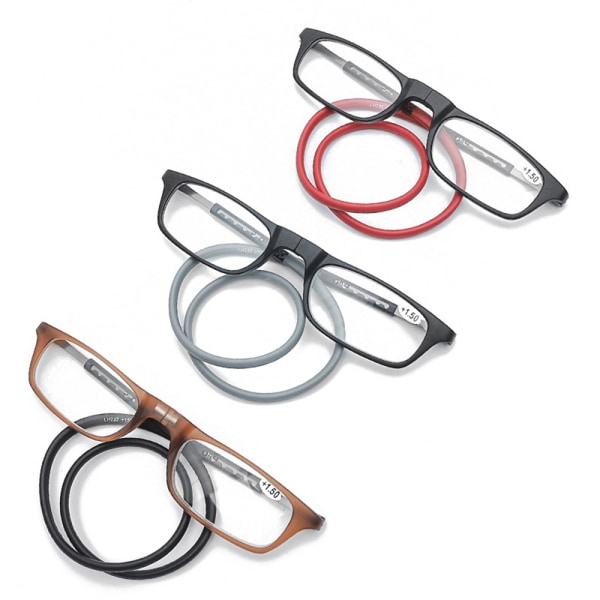 Magnetiske Læsebriller med Snøre UNISEX (+1.0-+3.5) Grå / Röd +2.0