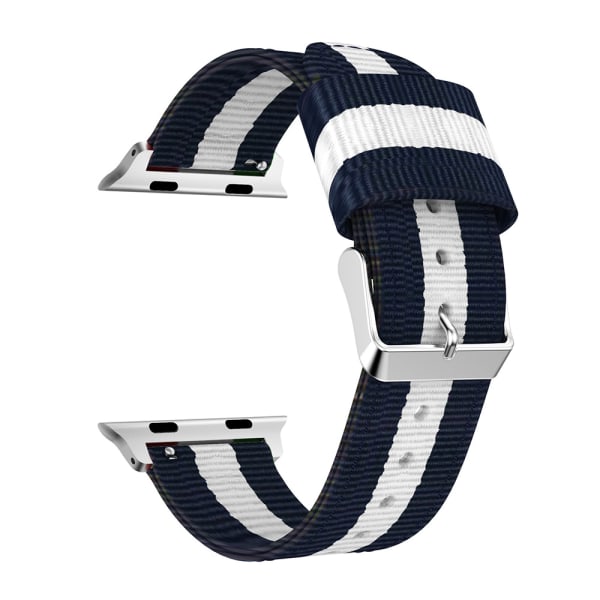 Apple Watch 4 - 44mm - Armband i Nylon & Rostfritt Stål Blå/Vit/Röd