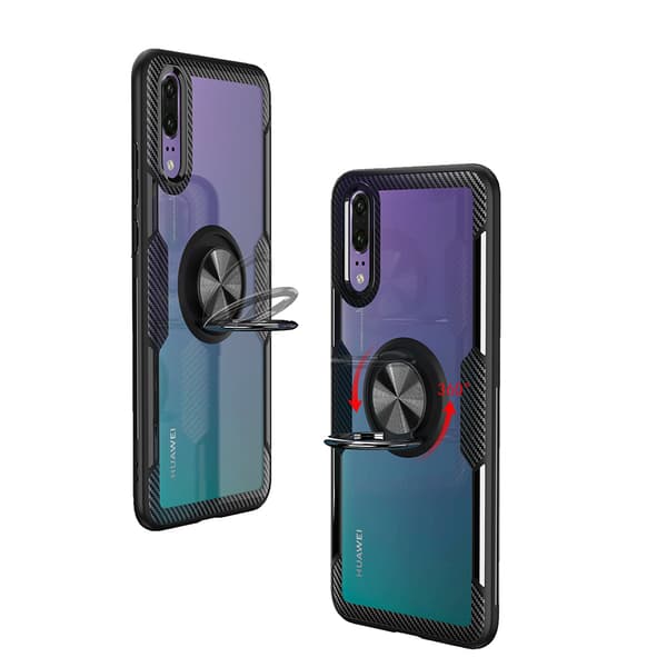 Skal med Ringhållare - Huawei P20 Svart/Silver