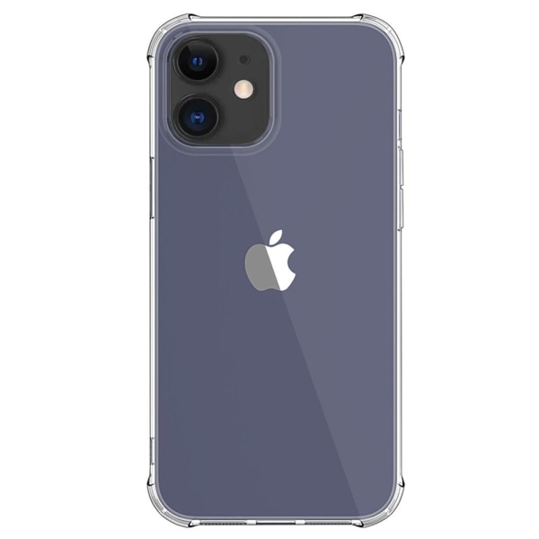 iPhone 12 - Støtdempende silikonskall+skjermbeskytter (tykt hjørne) Transparent/Genomskinlig