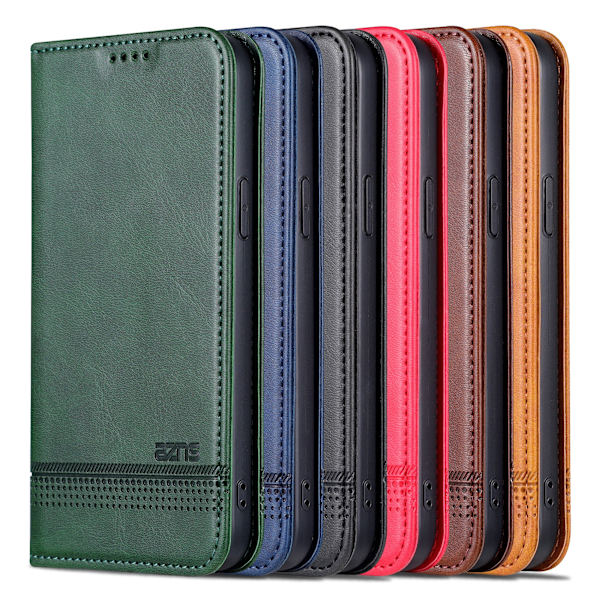 iPhone 15 plus - Pl�nboksfodral Magnetisk i L�der 3-kortfack Dark green