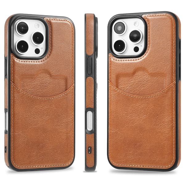 iPhone 16 Pro Max - Slimmat Kortfacksskal i Läder Blå