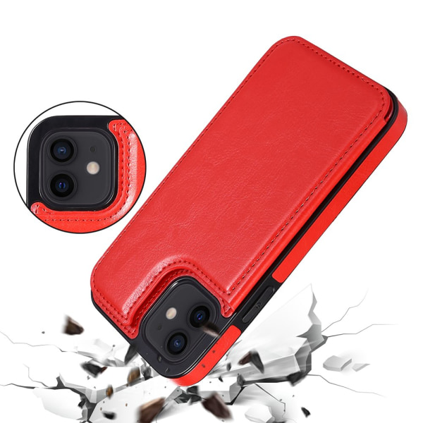 iPhone 12 Mini -Stilrent Skal med Korthållare Röd