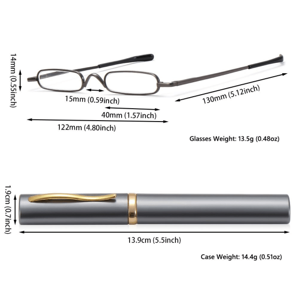 Læsebriller med Power +1,0 - +4,0 med bærbar metalkasse Guld +1.0