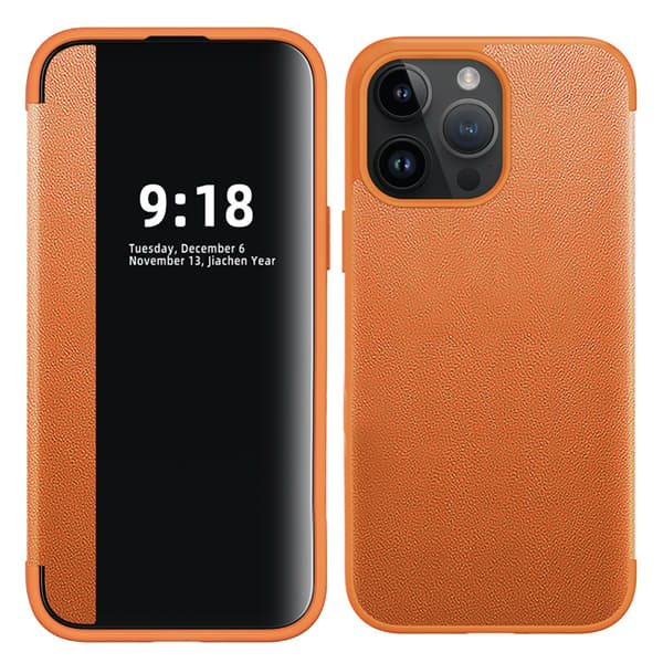 iPhone 15 Pro Max - Smart flipfodral med spegelfönster och SIM-fack Lila