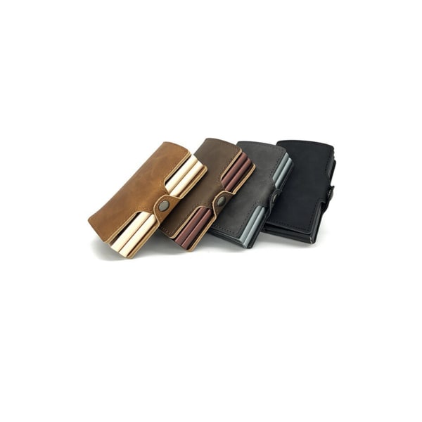 Gennemtænkt kortholder i aluminium og læder RFID NFC-beskyttelse Brun