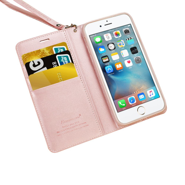Älykäs ja tyylikäs kotelo lompakolla iPhone 7 Plus:lle Rosaröd