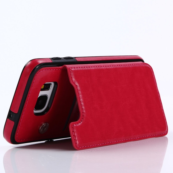 Läderskal med Plånbok/Kortfack till Samsung Galaxy S7 Edge Röd
