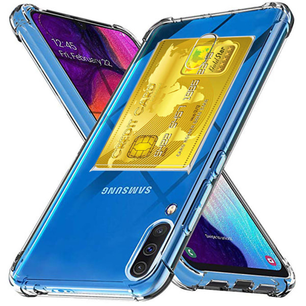 Älykäs silikonikuori korttilokerolla - Samsung Galaxy A50 Transparent/Genomskinlig