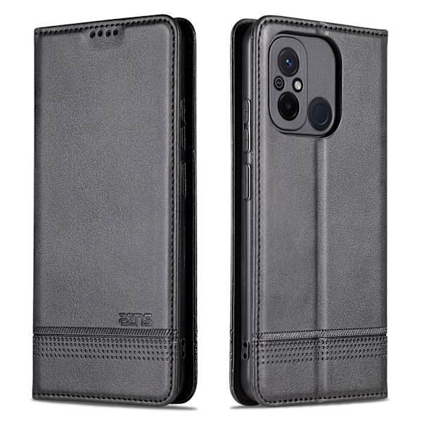 Lyxigt läderfodral för Redmi 12C Svart
