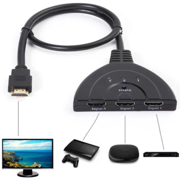 HDMI SWITCH SPLITTER 3 till 1 1080p Svart