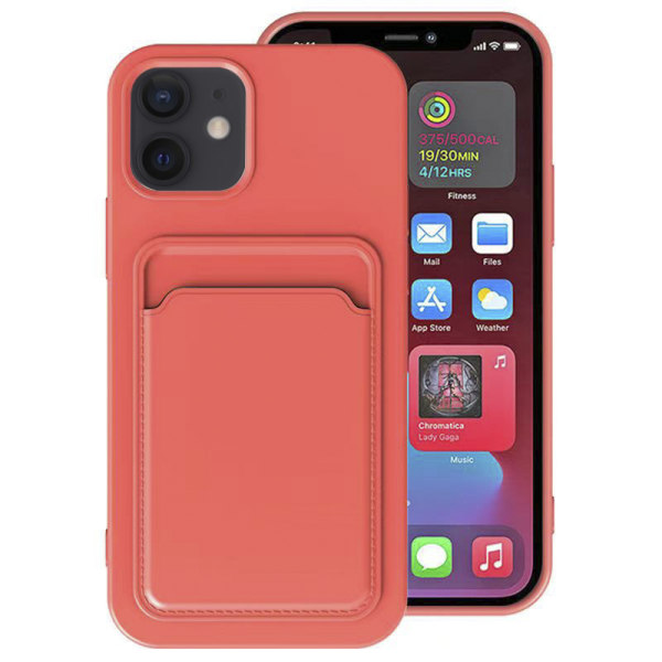iPhone 12 Mini - Beskyttende stilfuldt cover med kortholder Röd